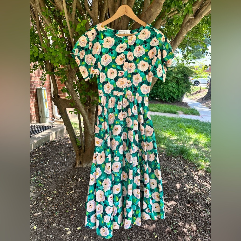 Vintage Nicole Miller Green Floral Midi Dress